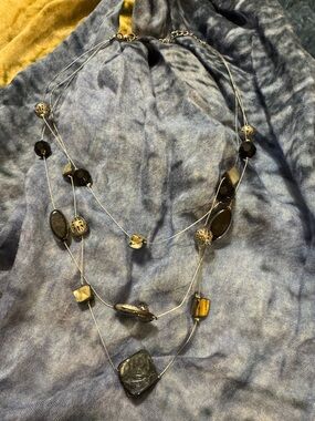 Multi-Strand Black/blue/silver Metallic-like Bead Necklace